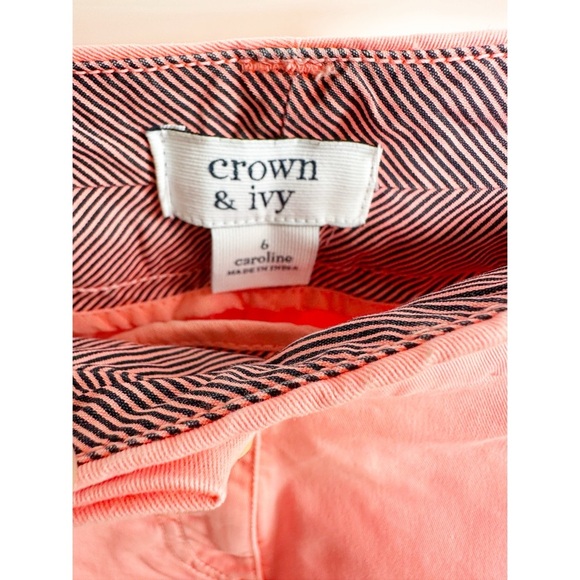 Crown & Ivy Caroline Shorts White and Salmon Cotton Stretch, Size 6 - Picture 8 of 9